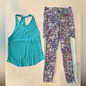 Under Armour Teal Racerback Tank with Purple Printed Leggings Sz Small